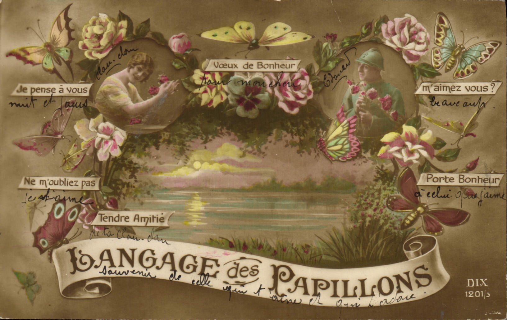 CPA Fantaisie Fleurs Langage des papillons 