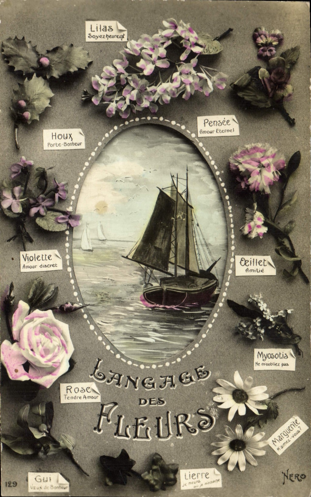 CPA Fantaisie Langage des Fleurs Bateau de peche 