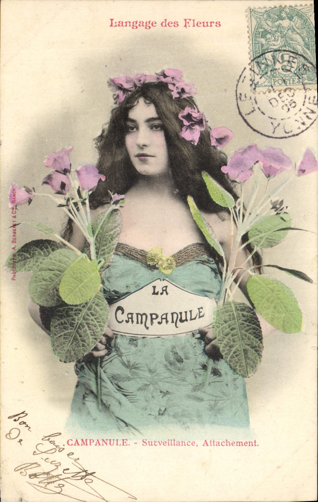 Vintage Postcard Fantasy the language of the Flowers the Bellflower Monitoring Attachment