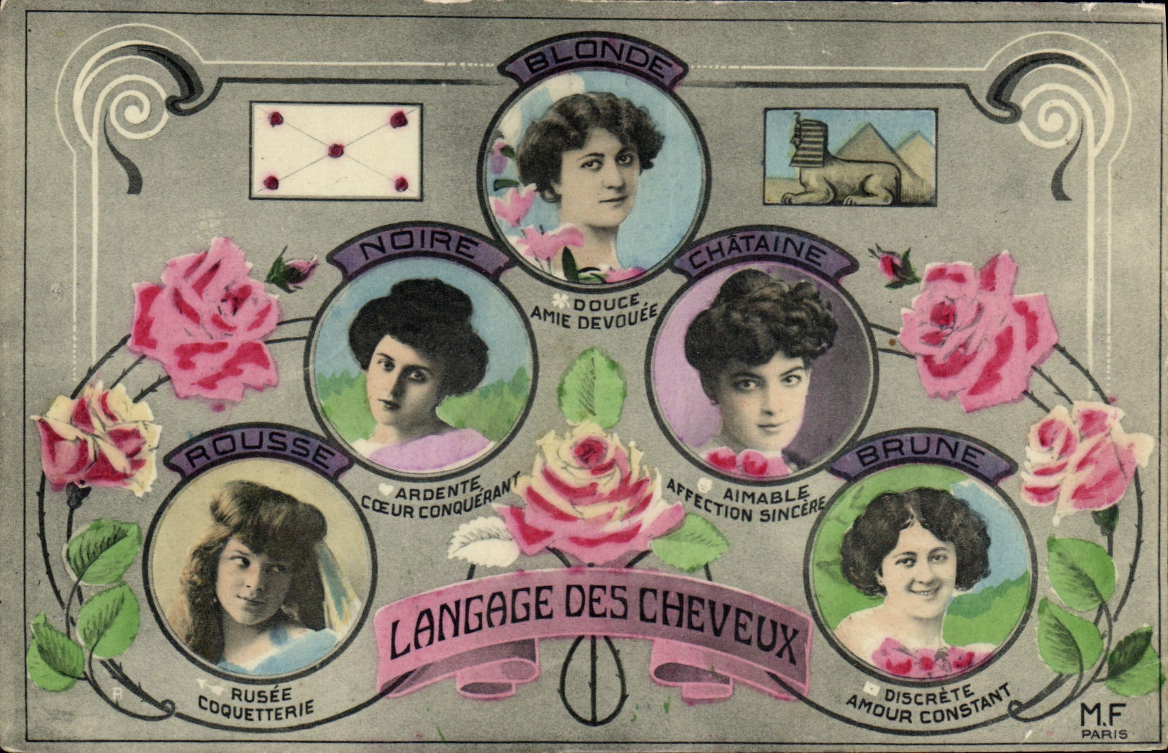 CPA Fantaisie Fleurs Femmes Langage des cheveux 