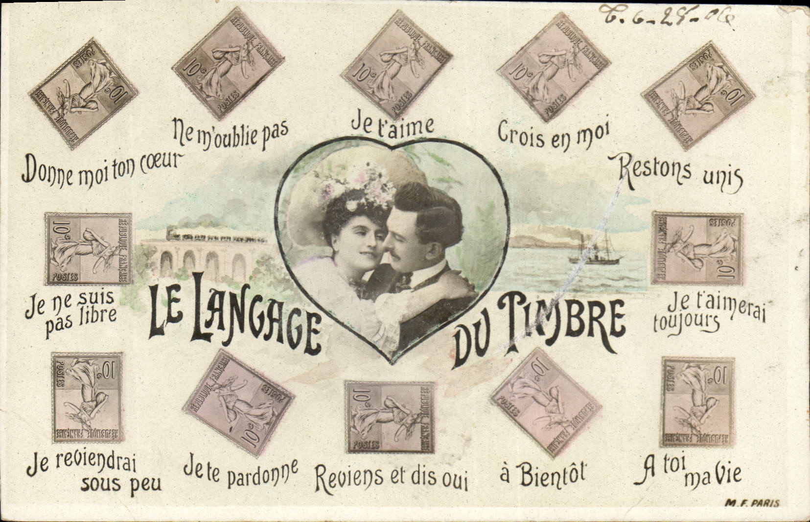 CPA Fantaisie Langage du timbre Semeuse 10c
