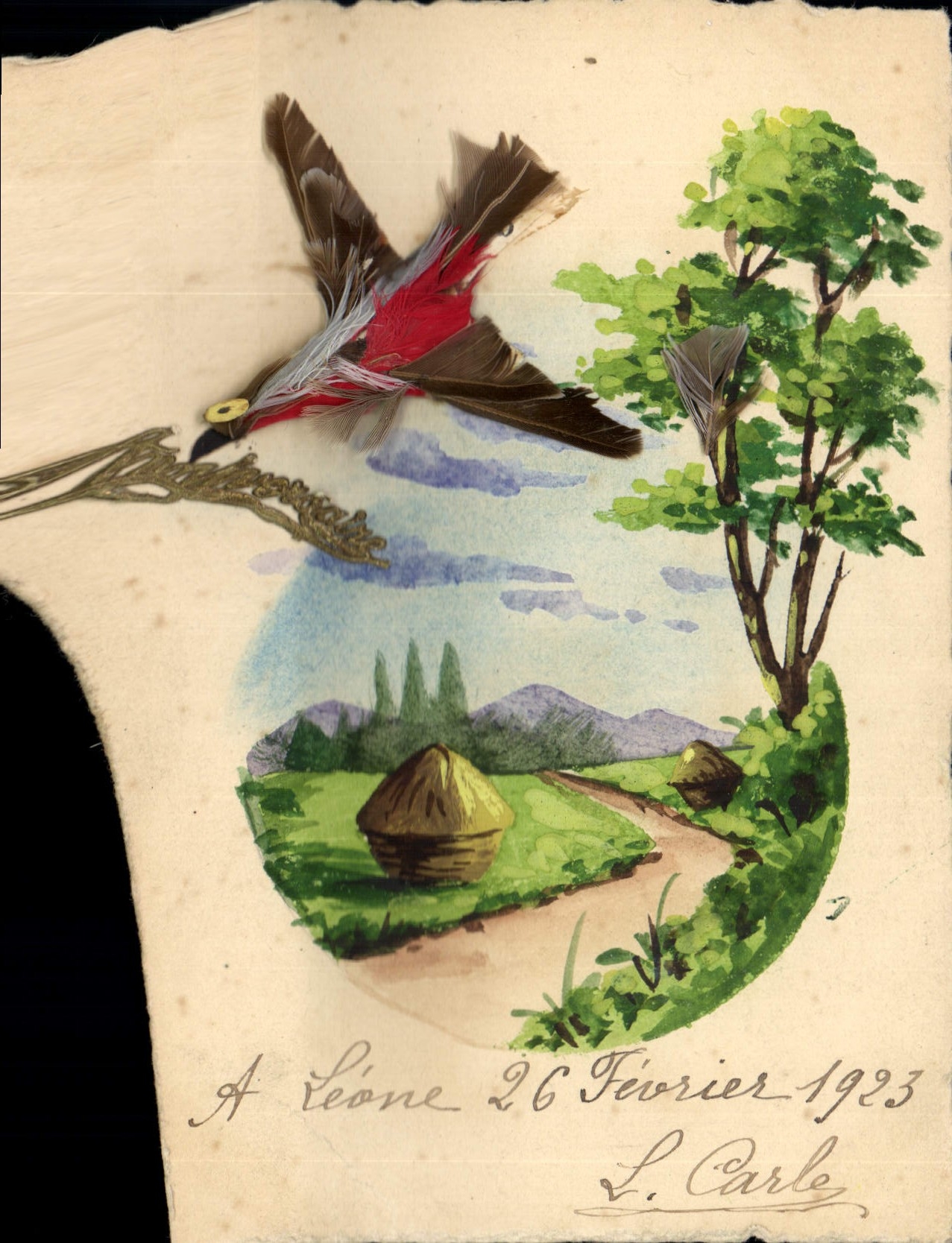 CPA Fantaisie Fleurs oiseau 