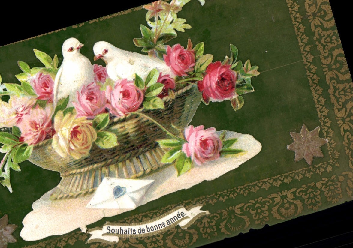 Vintage Postcard Fantasy Flowers Doves (transparent chart)