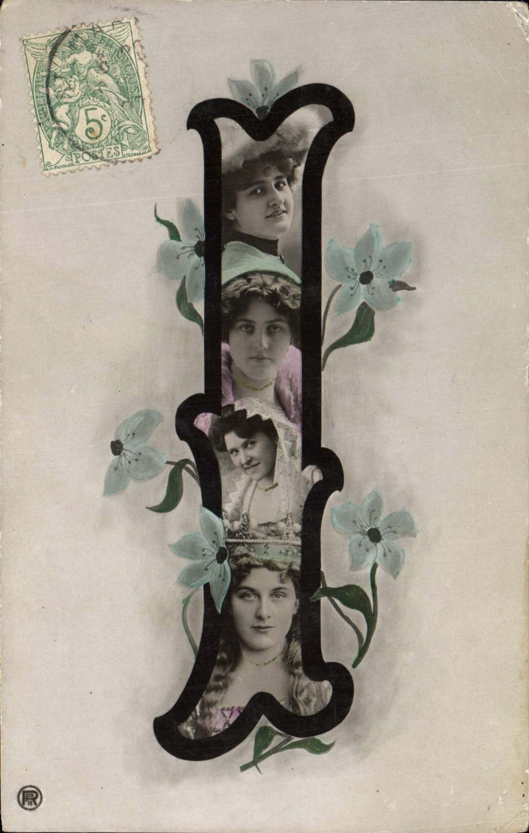 Vintage Postcard Fantasy Woman Letters Letter I