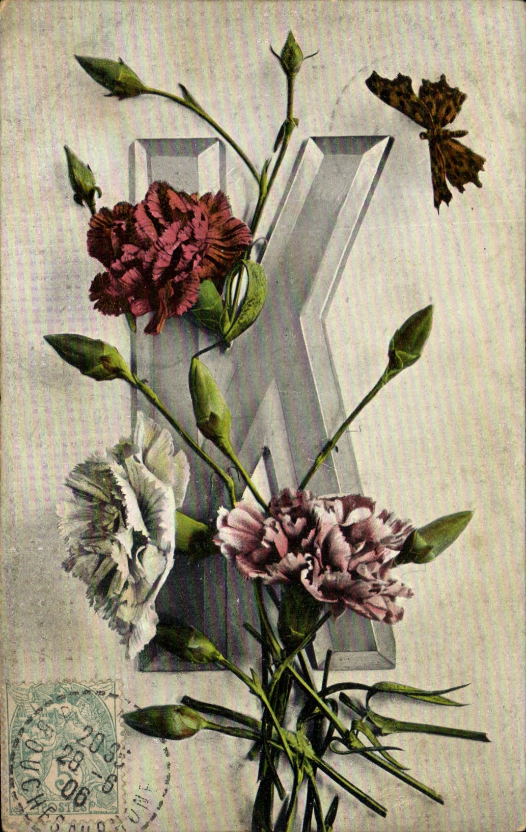 CPA Fantaisie Fleurs Lettres Lettre K