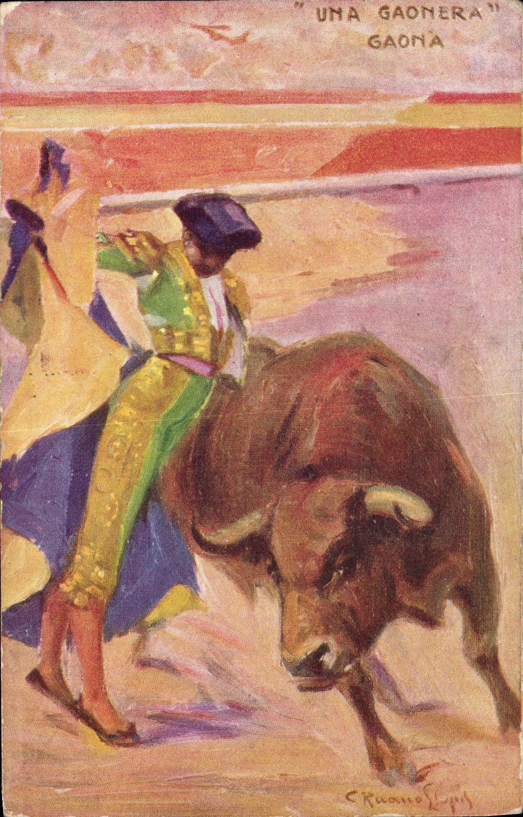 CPA Corrida Course de taureaux Ruano Llopis Una Gaonera Gaona