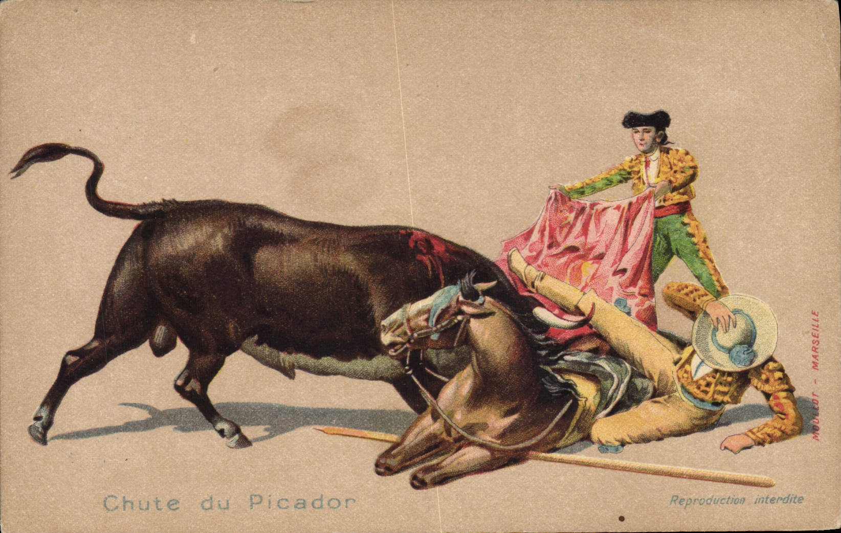 CPA Corrida Course de taureaux Chute de picador 