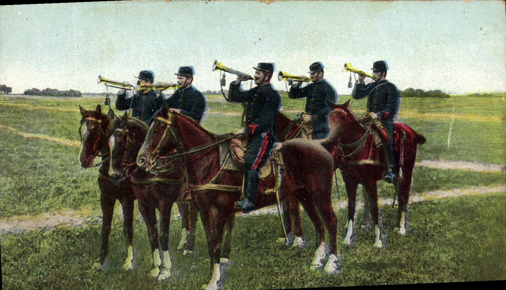 Vintage Postcard Militaria Artillery Trumpets