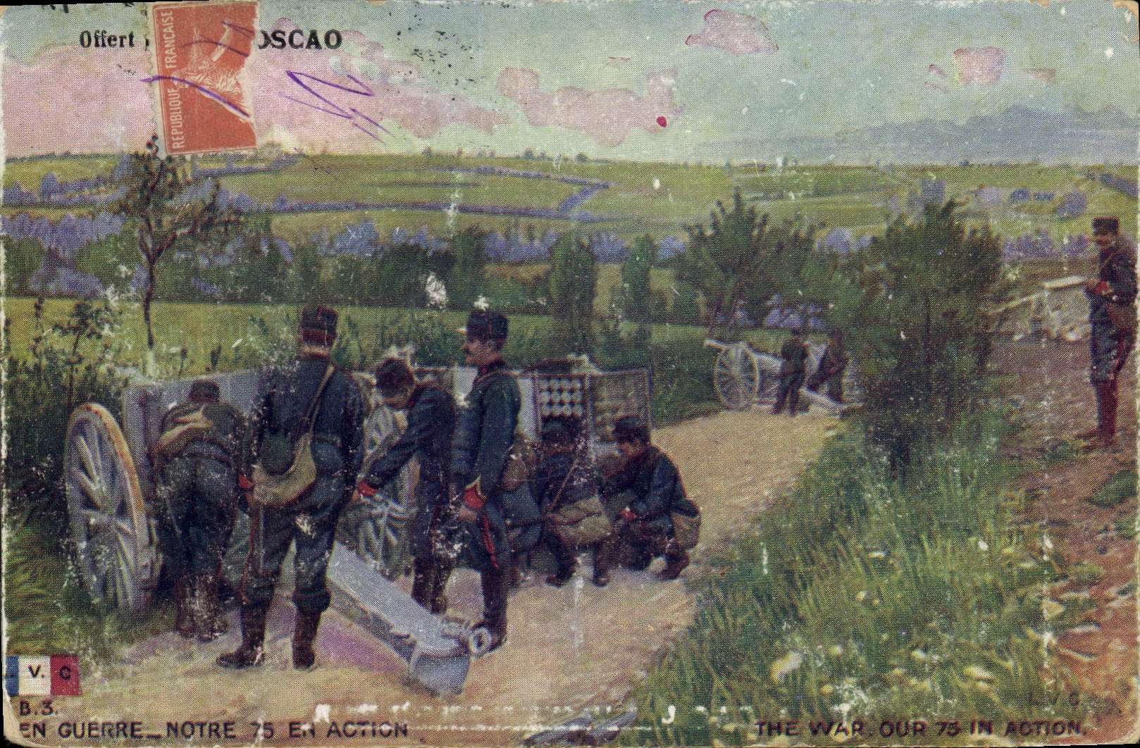 CPA Militaria Notre 75 en action Canon 