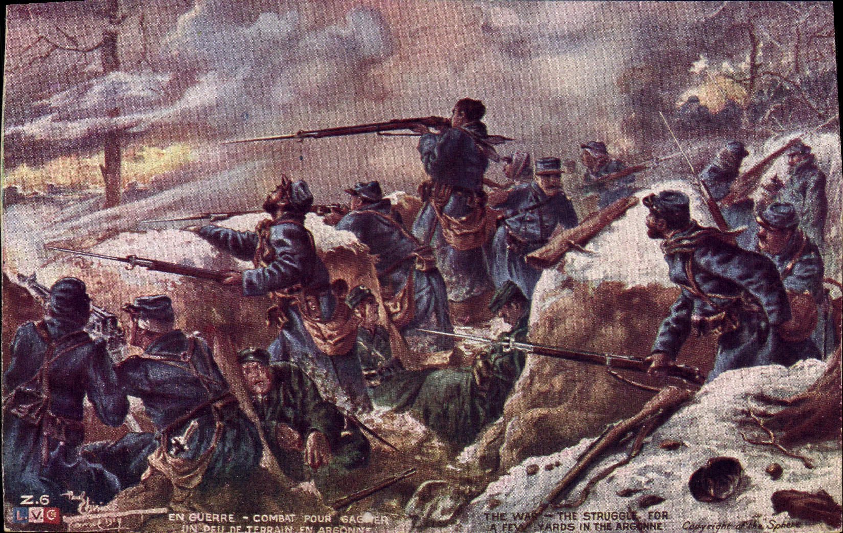 CPA Militaria Combat pour gagner un peu de terrain en Argonne 