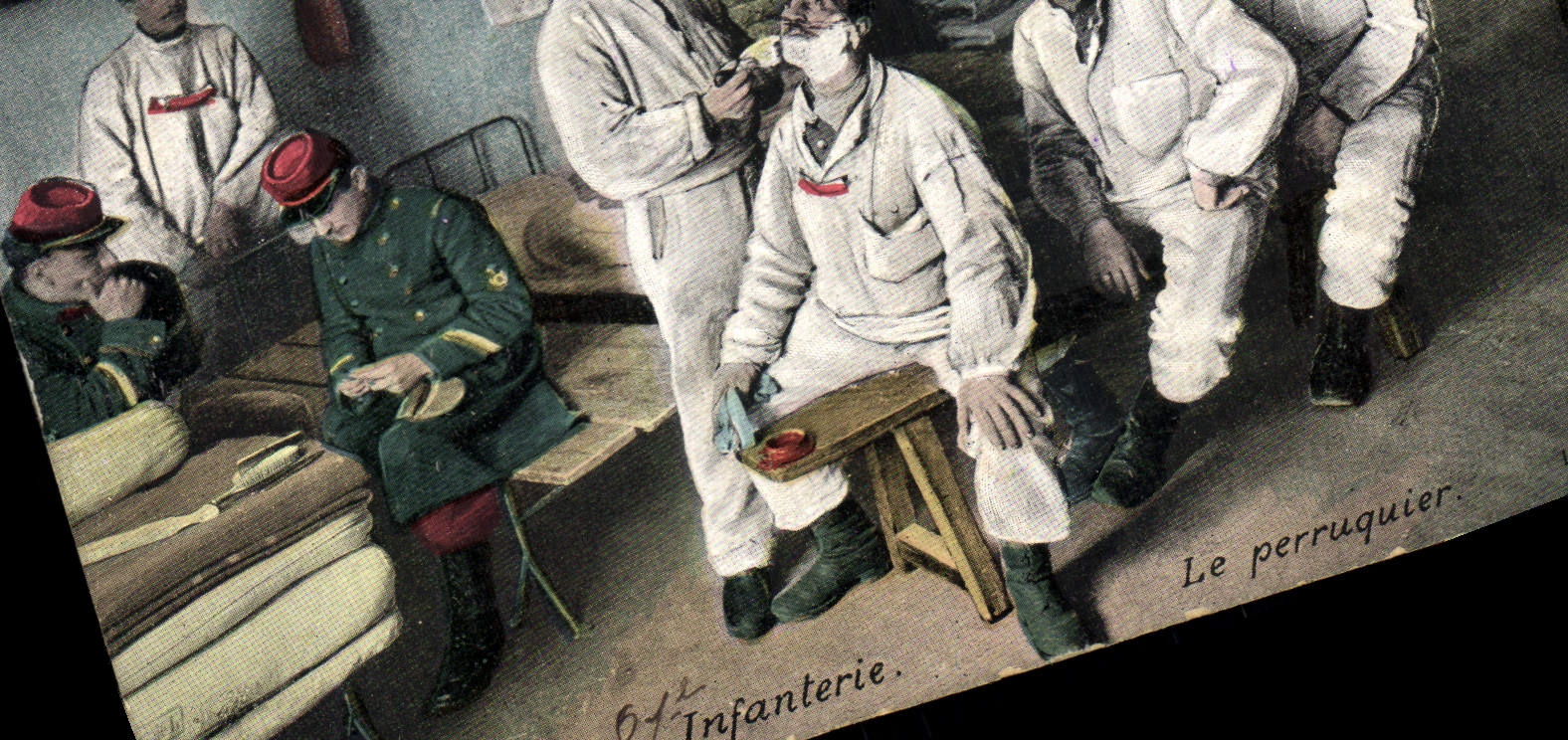 CPA Militaria Infanterie Le perruquier Coiffeur 