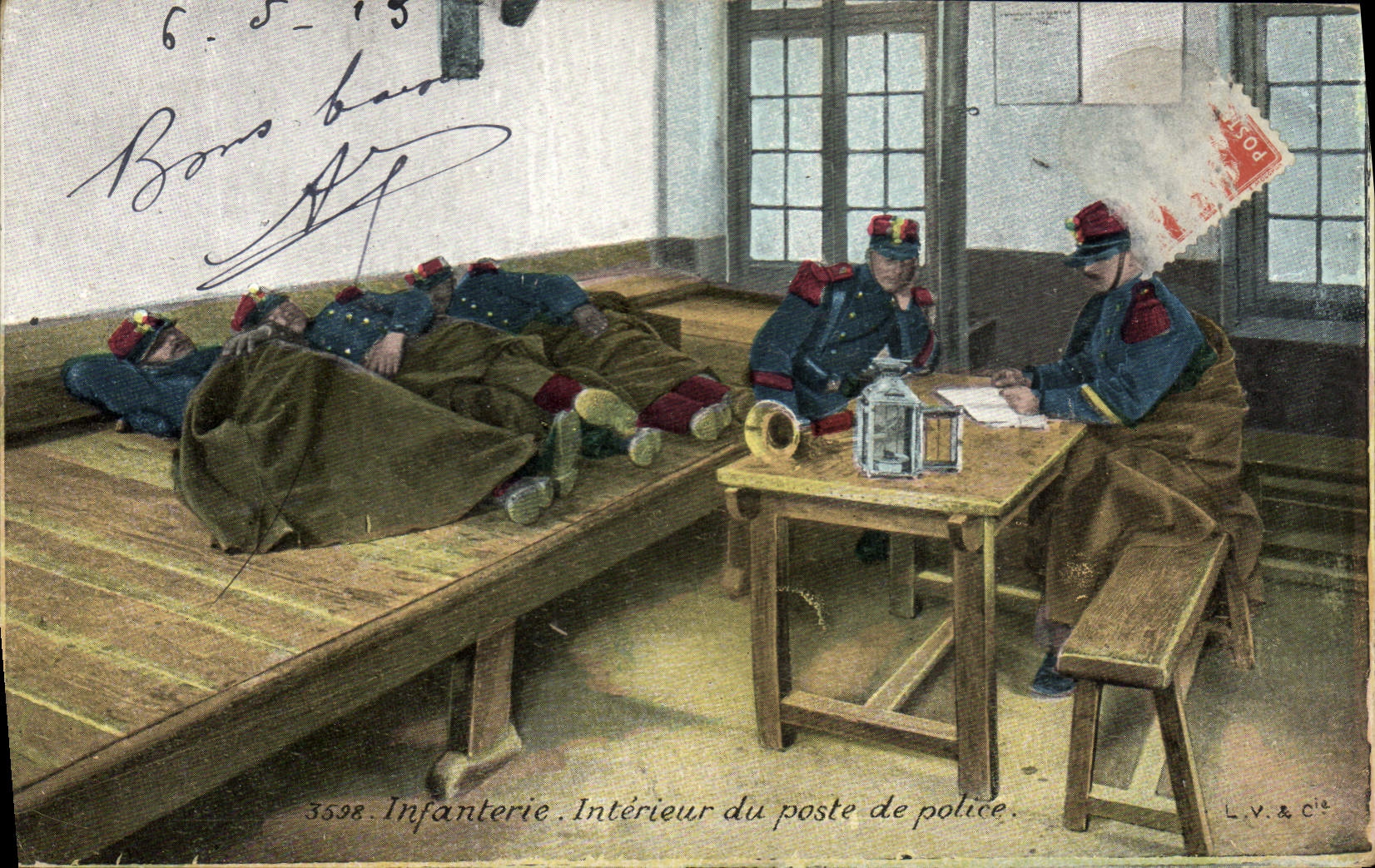 CPA Militaria Infanterie Interieur du poste de police 