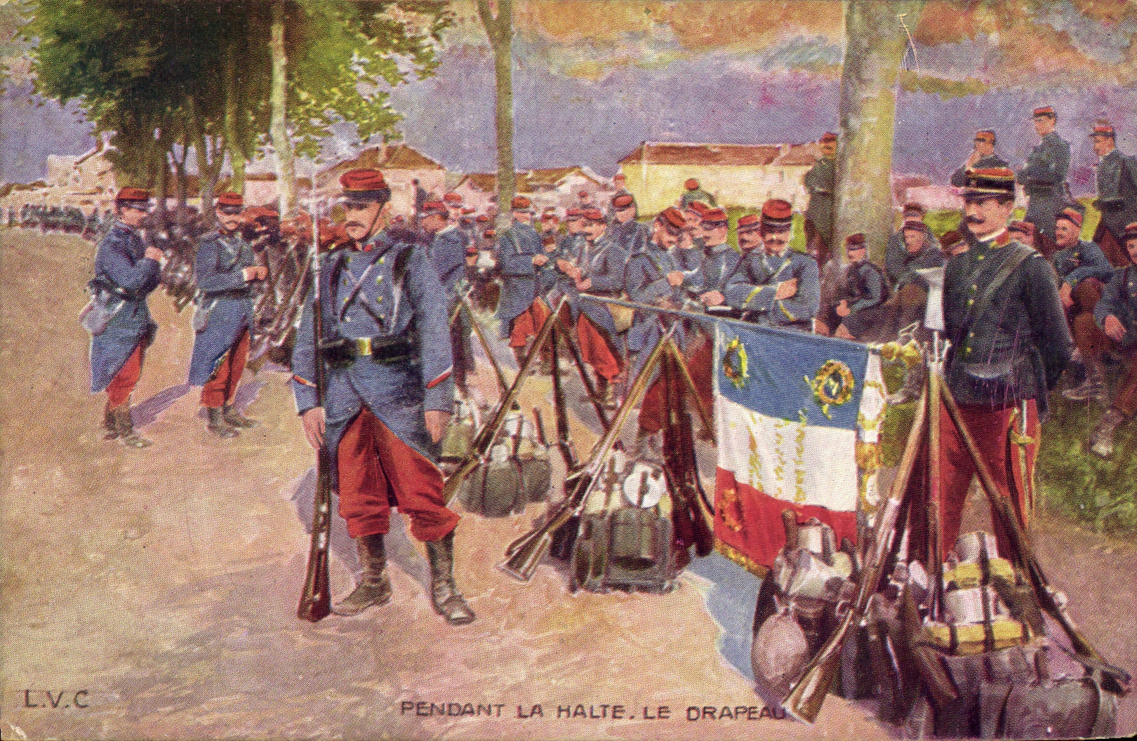 CPA Militaria Pendant la halte 