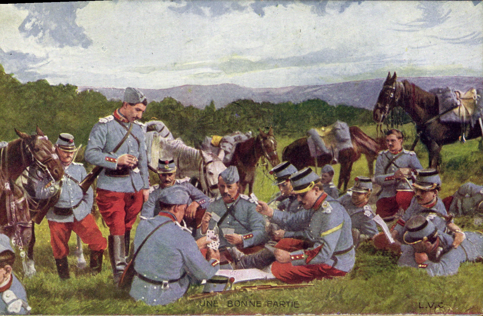 CPA Militaria Une bonne partie Jeu de cartes 