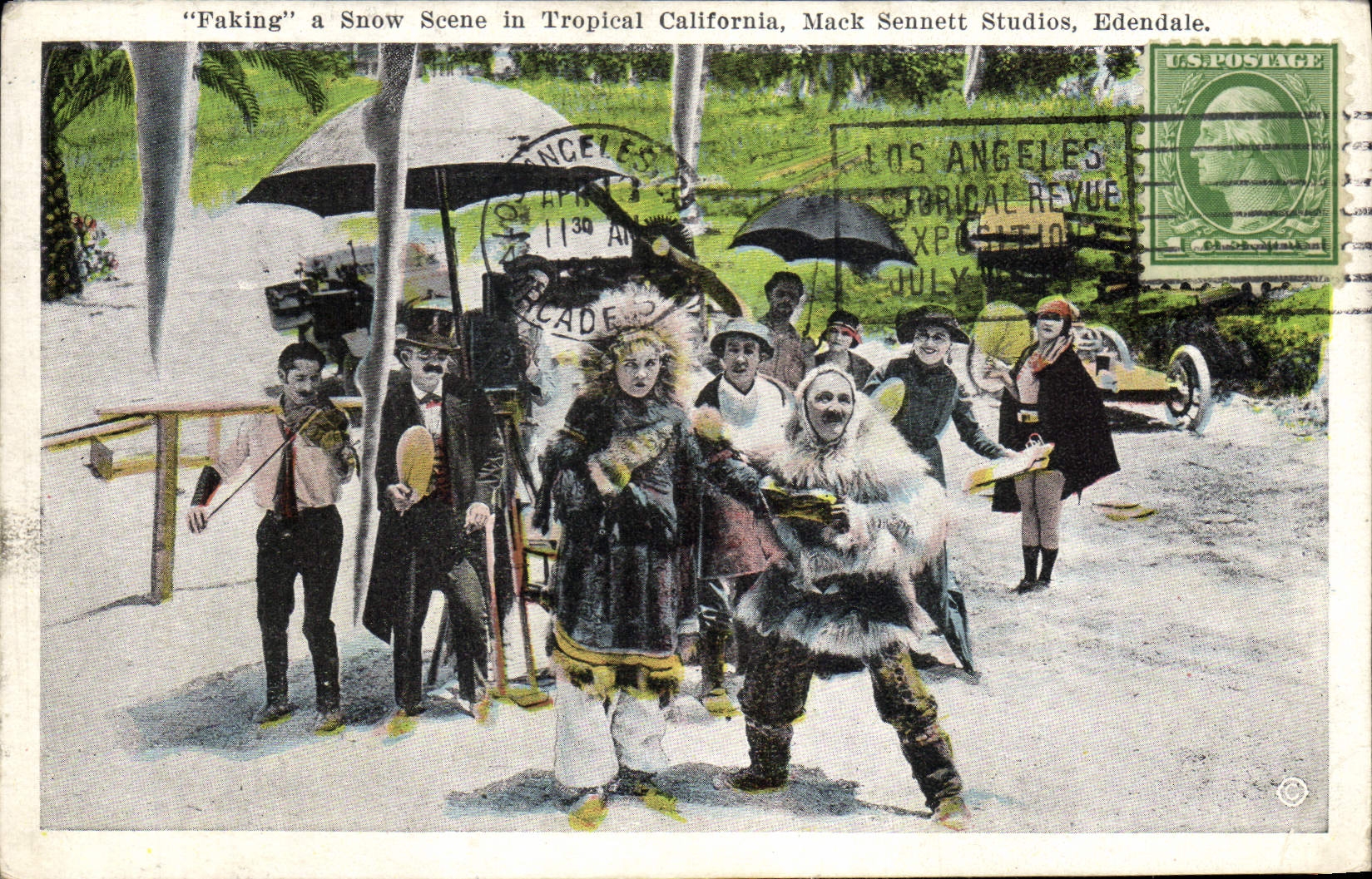 Vintage Postcard Cinema Faking has snow scene in Tropical California Mack Sennett Studios Edendale SIGNAL