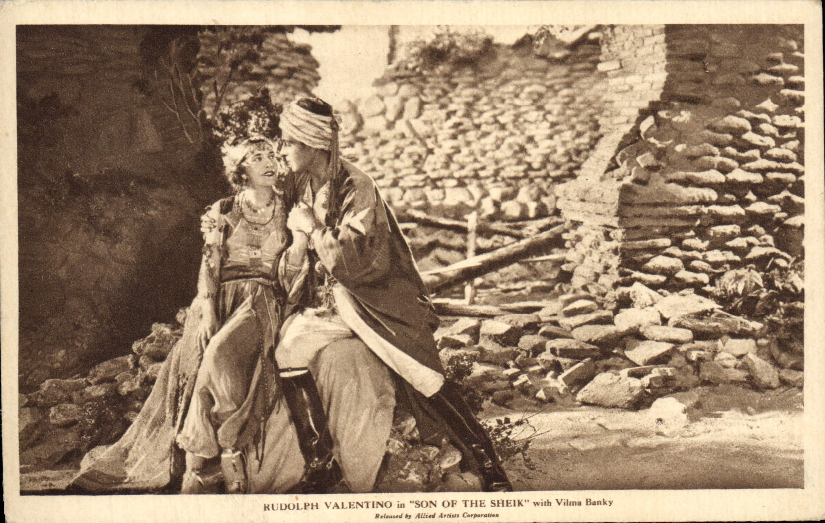 Modern Postcard Cinema Rudolph Valentino in his of the Sheik with Vilma Banky