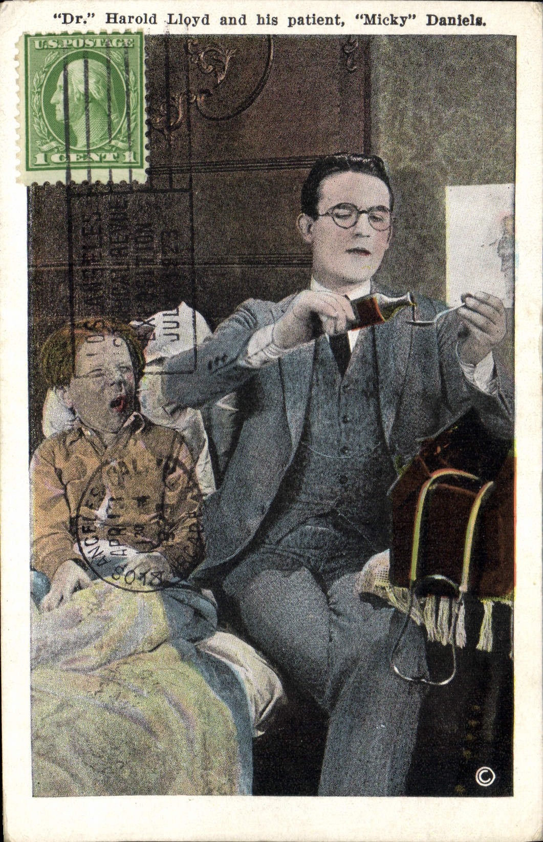 Modern Postcard Cinema Dr. Harold Lloy and his patient Micky Daniela SIGNAL