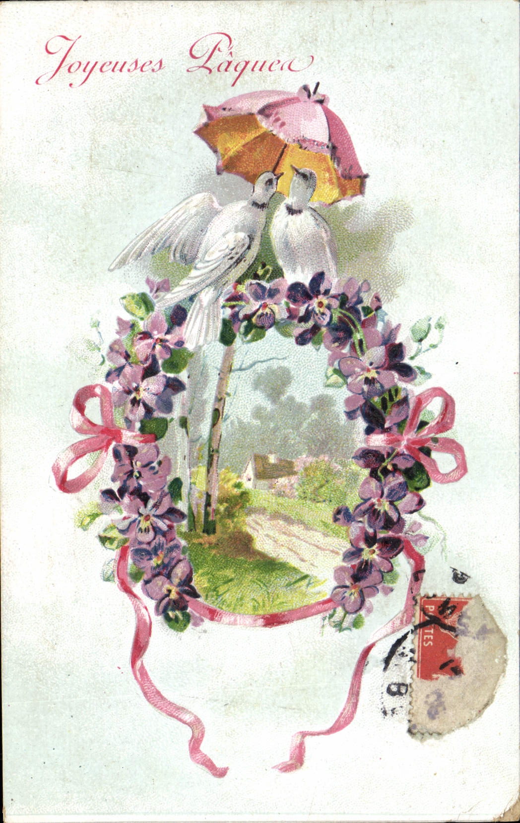 CPA Fantaisie Fleurs Colombes Paques 