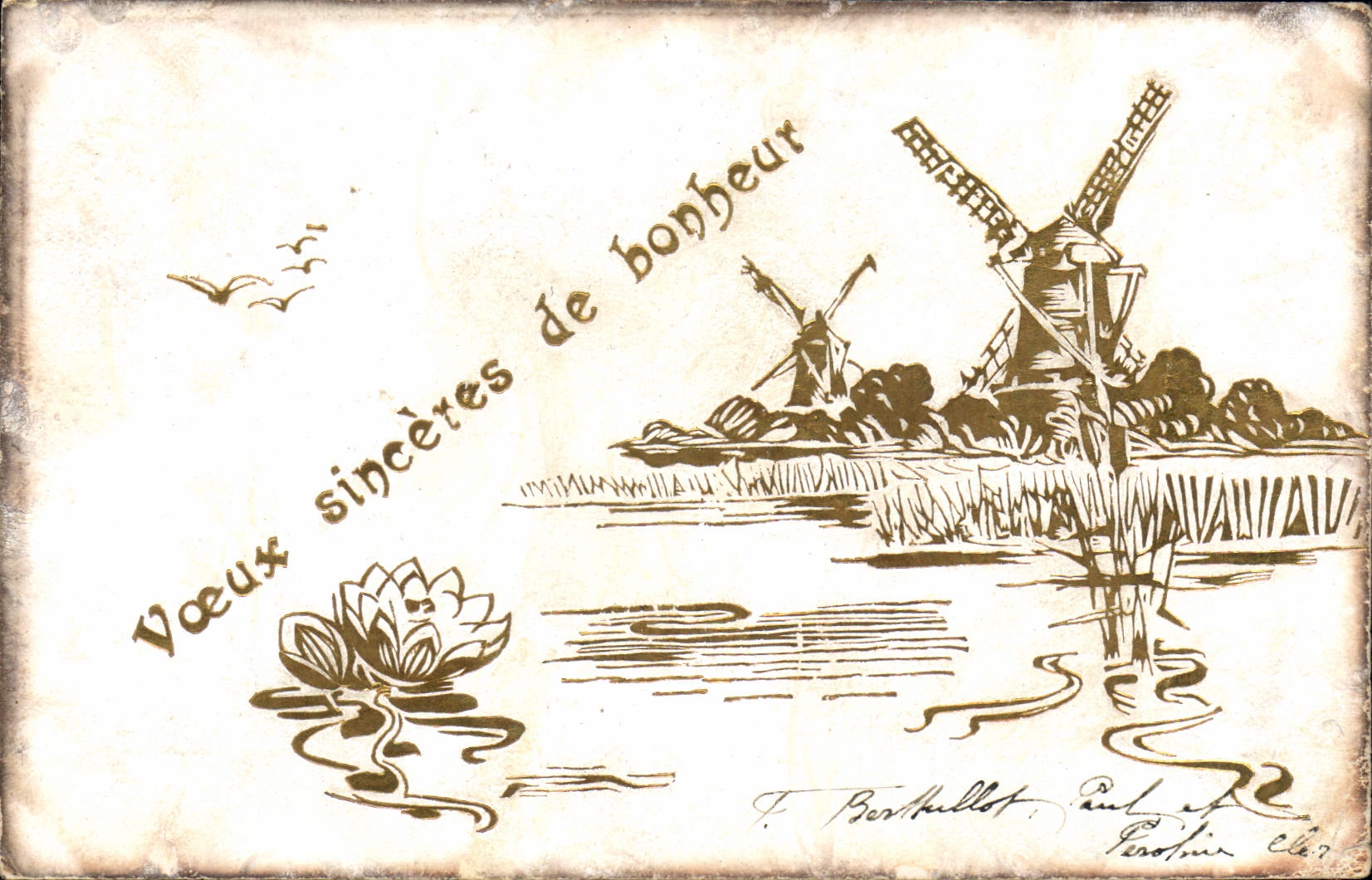 CPA Fantaisie Fleurs Moulin a vent 