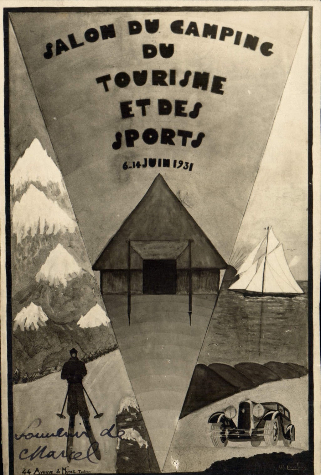 Vintage Postcard Alpinism Living room of the camp-site of tourism and the sports June 1931 Automobile