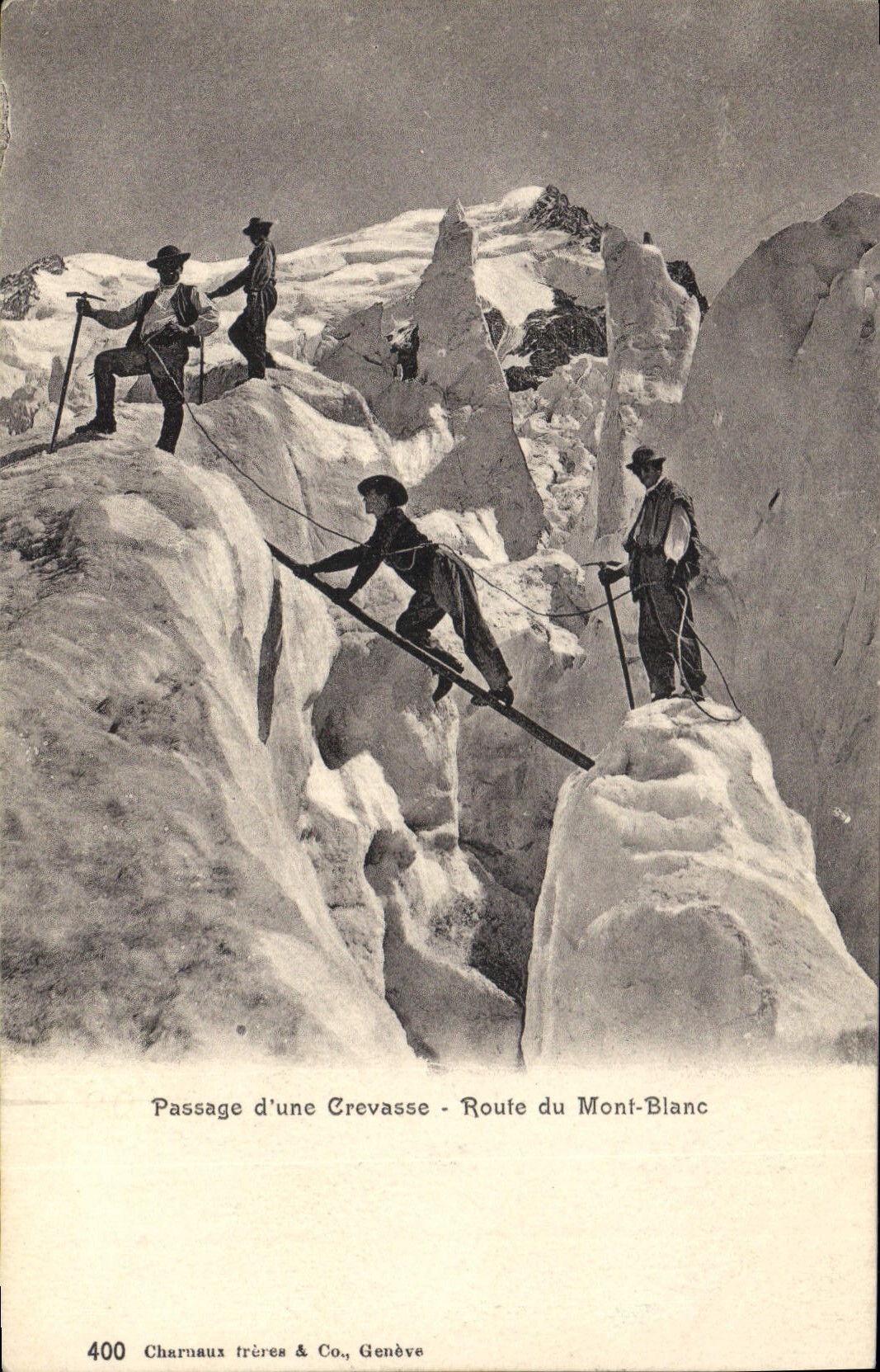 Vintage Postcard Alpinism Passage of a crack Road of Mont Blanc