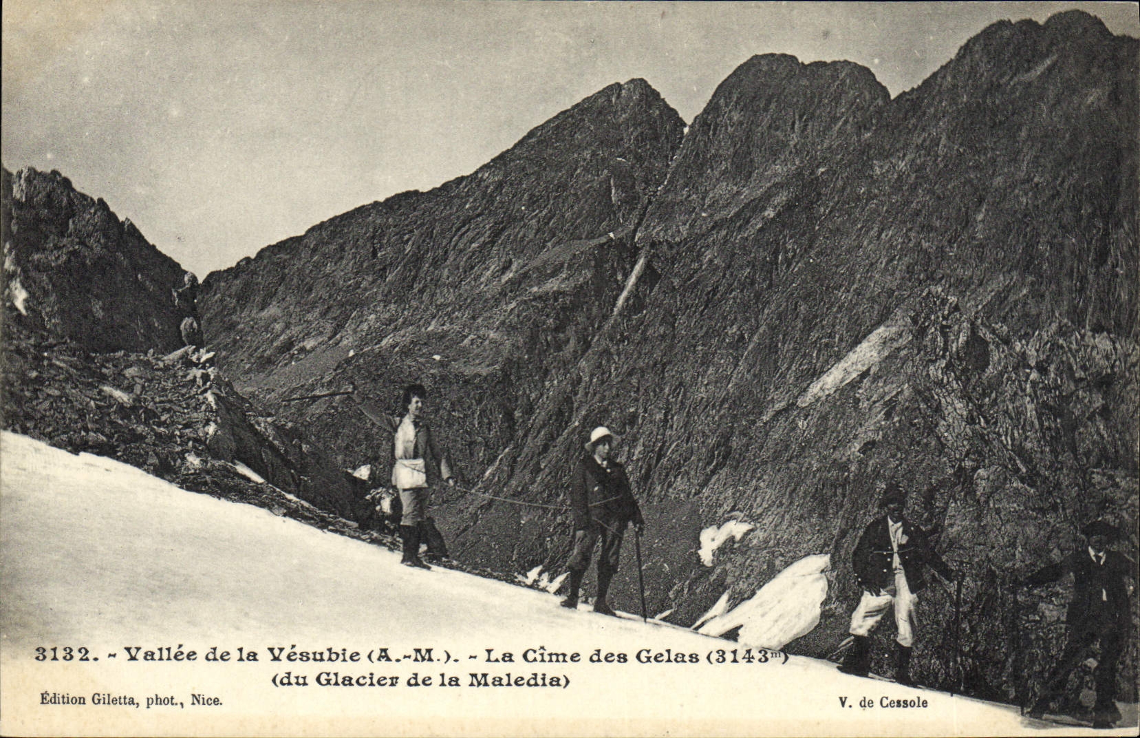 Vintage Postcard Alpinisme Valley of Vesubie the summit of Froze Of the glacier of Maledia