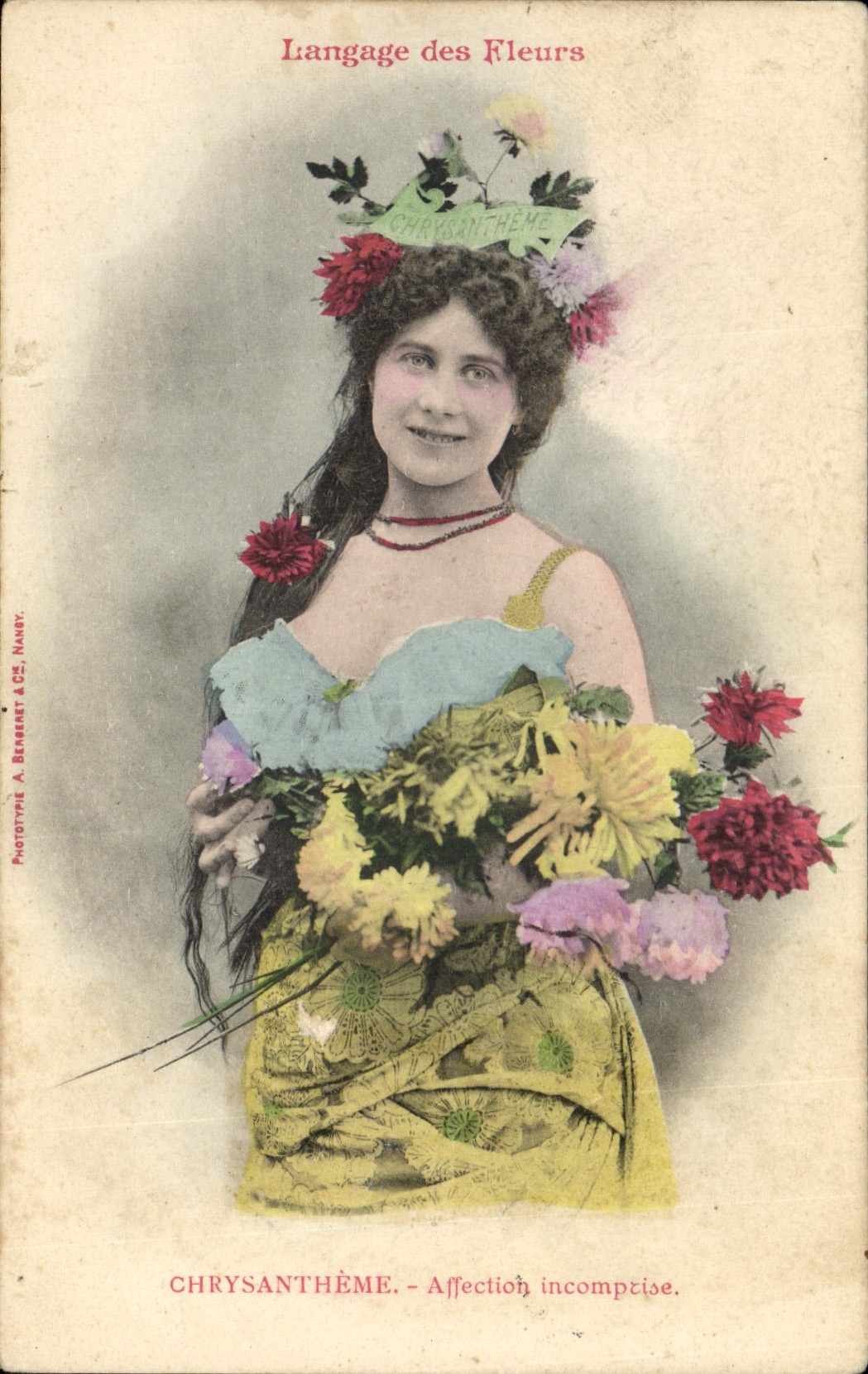 CPA Fantaisie Langage des Fleurs Chrysantheme Femme 