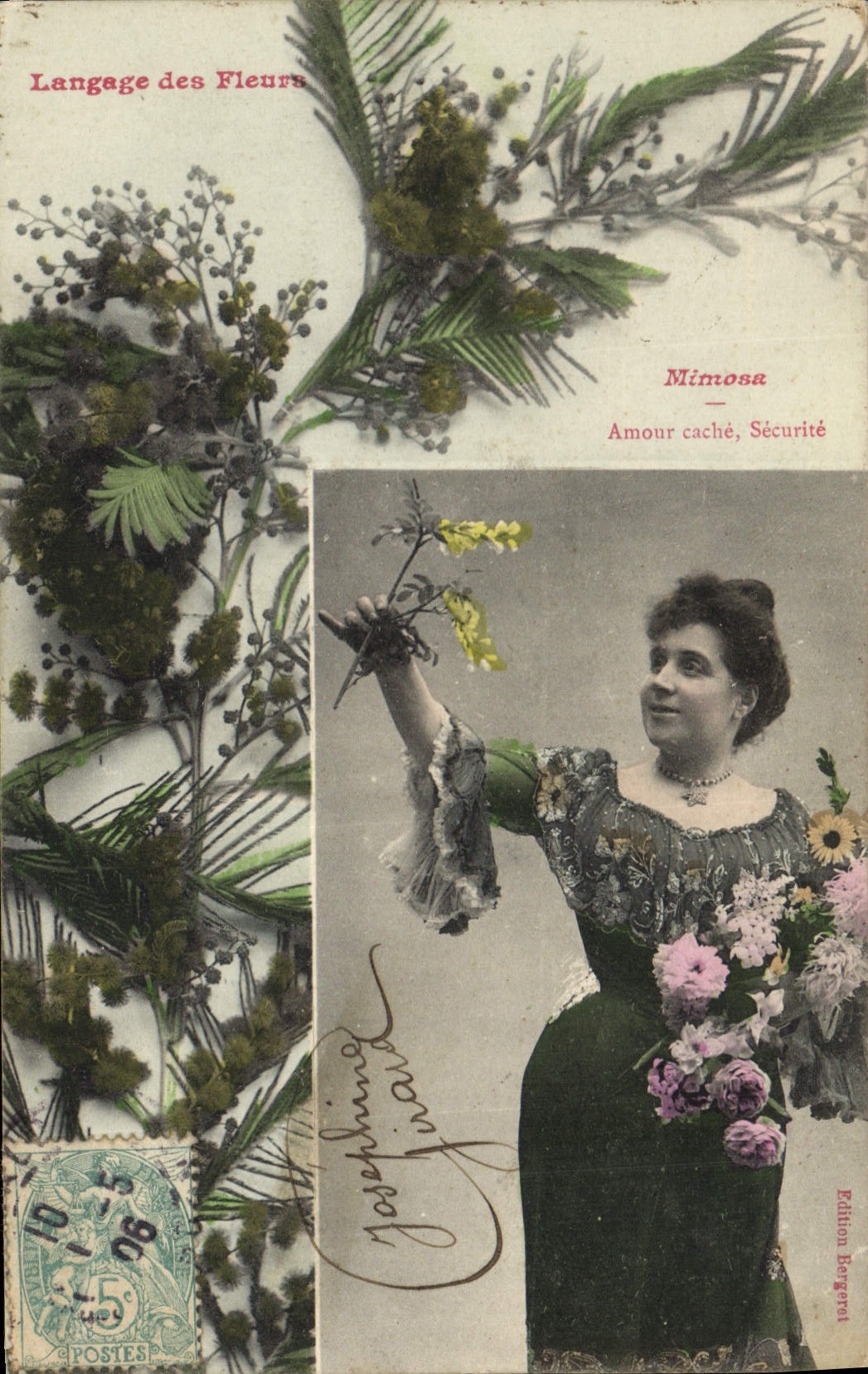 CPA Fantaisie Langage des Fleurs Mimosa Femme 