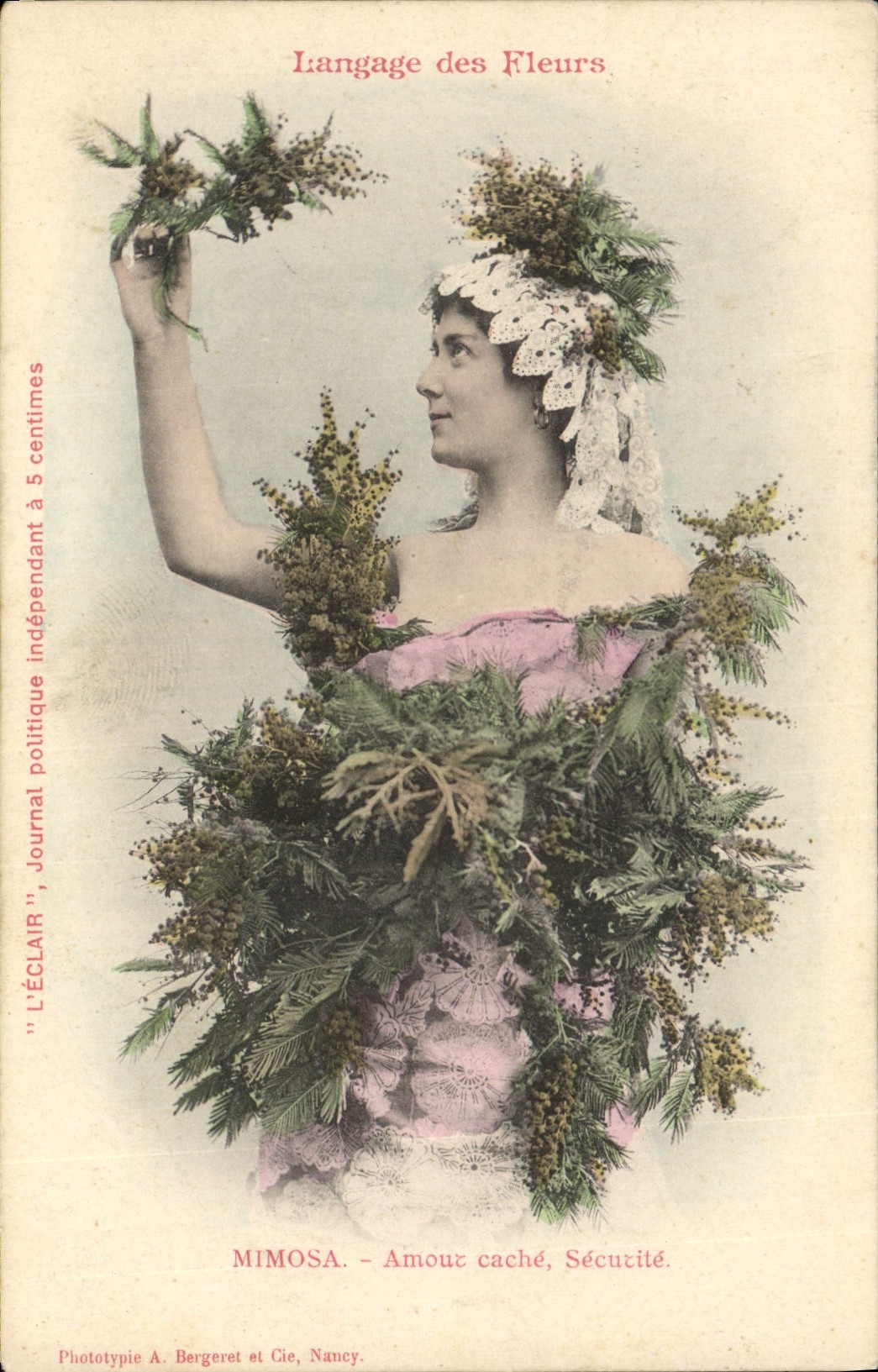 CPA Fantaisie Langage des Fleurs Mimosa Femme 