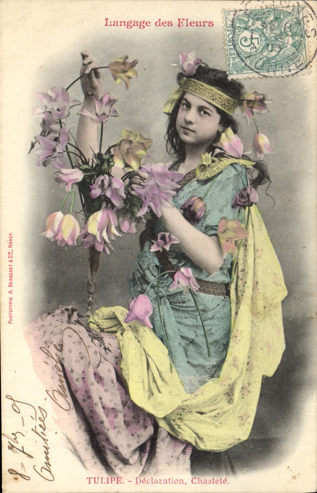 CPA Fantaisie Langage des Fleurs Femme Tulipe