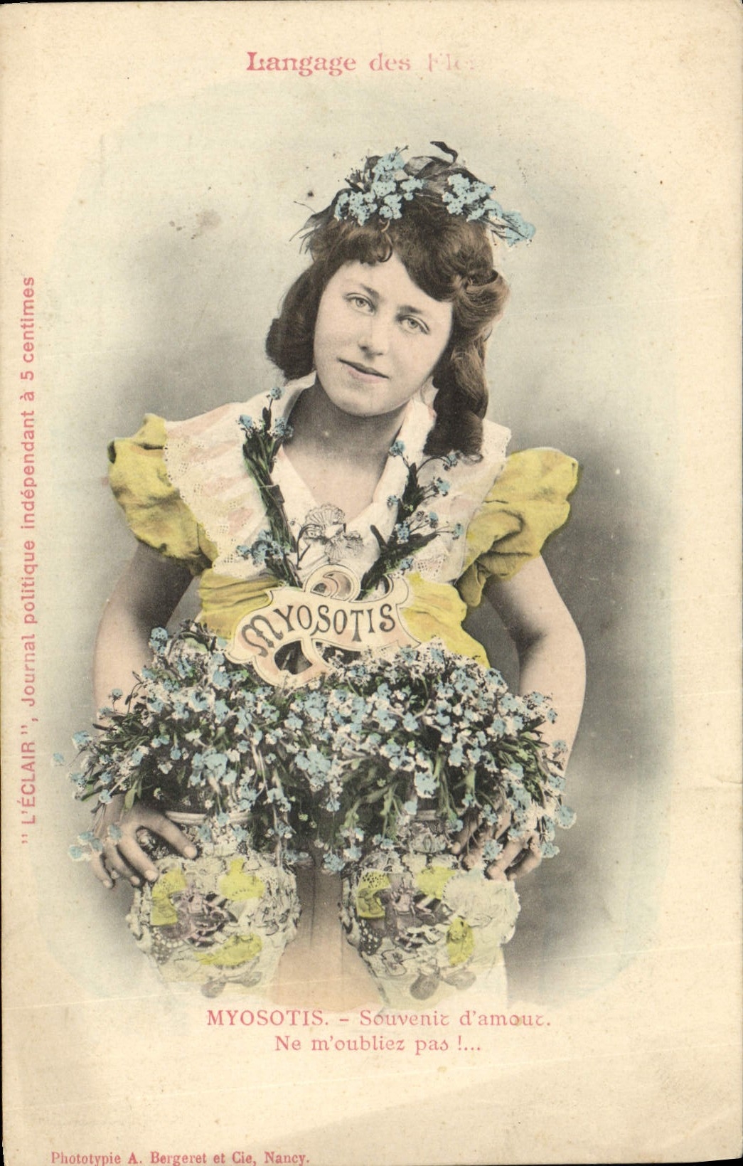 CPA Fantaisie Langage des Fleurs Myosotis Femme