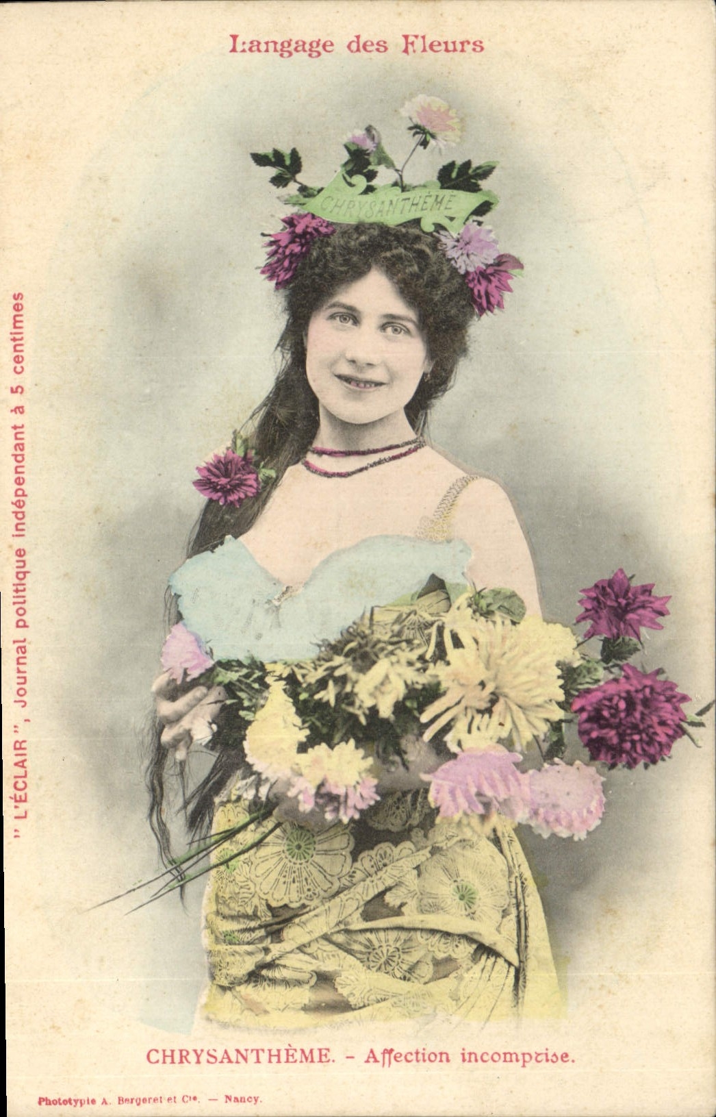 CPA Fantaisie Langage des Fleurs Chrysantheme Femme