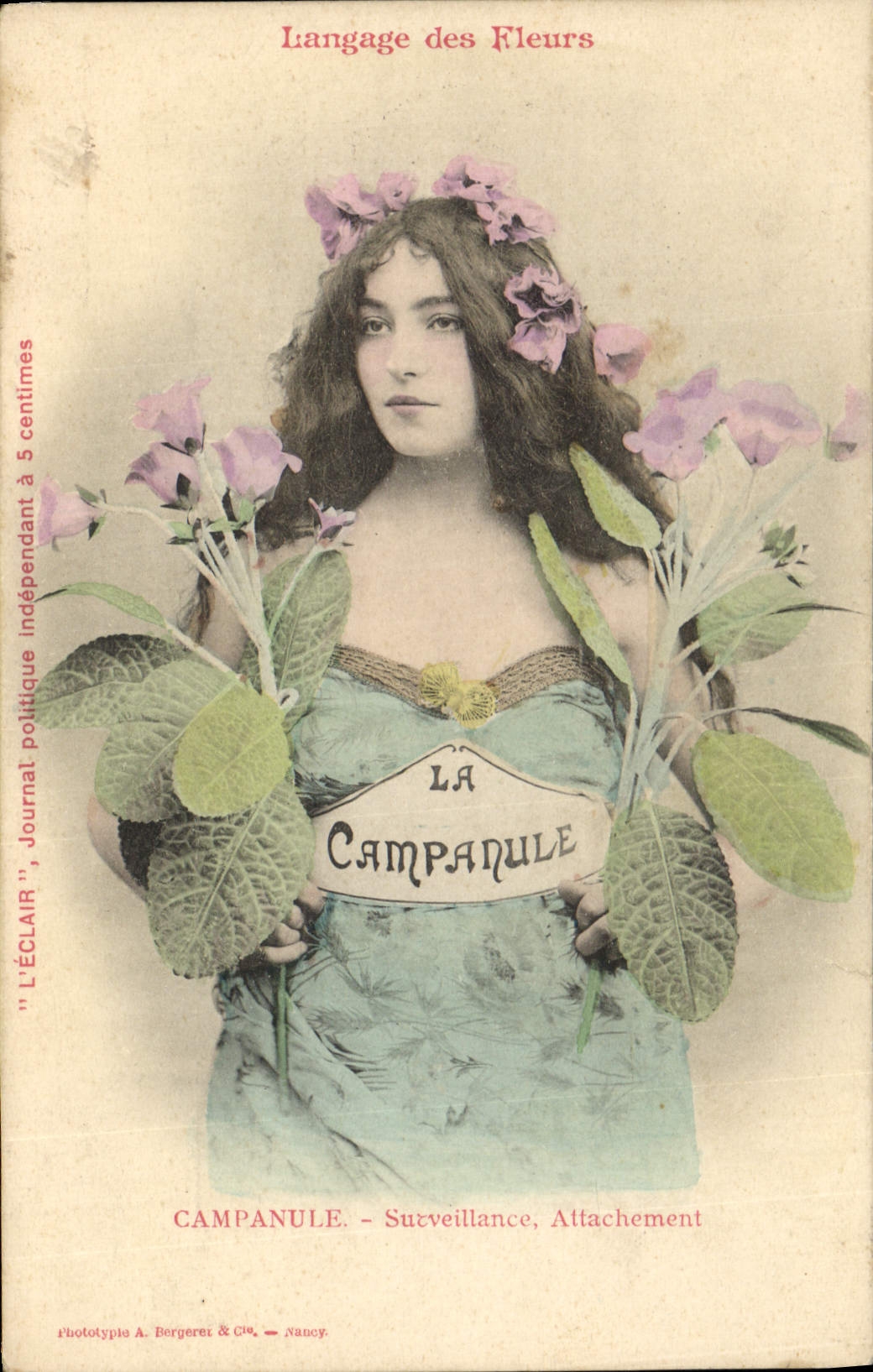 CPA Fantaisie Langage des Fleurs Campanule Femme 