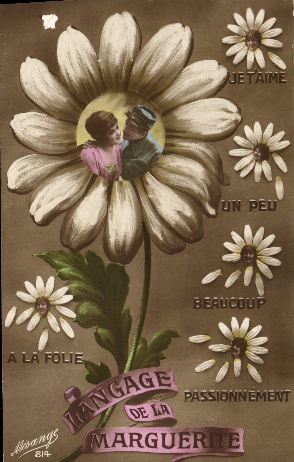 CPA Fantaisie Langage de la marguerite Fleurs 