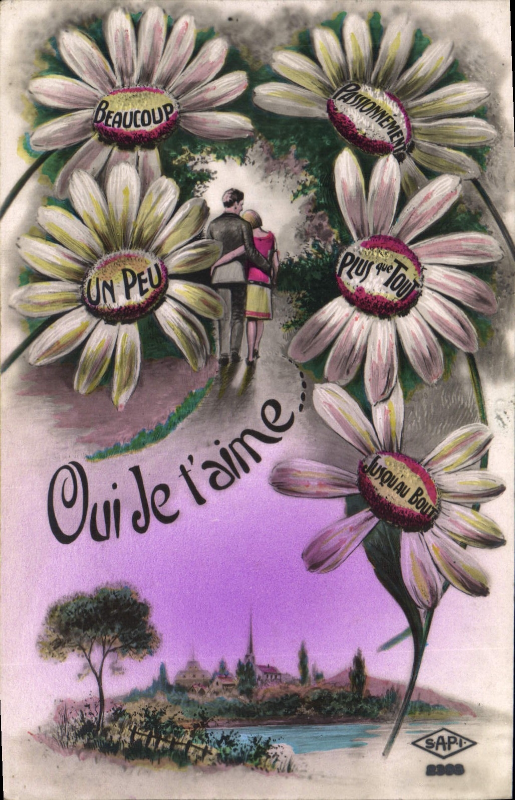 Vintage Postcard Fantasy Language of the Flowers Yes I love you