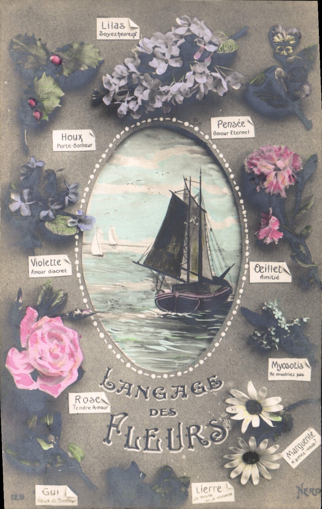CPA Fantaisie Langage des Fleurs Bateau 