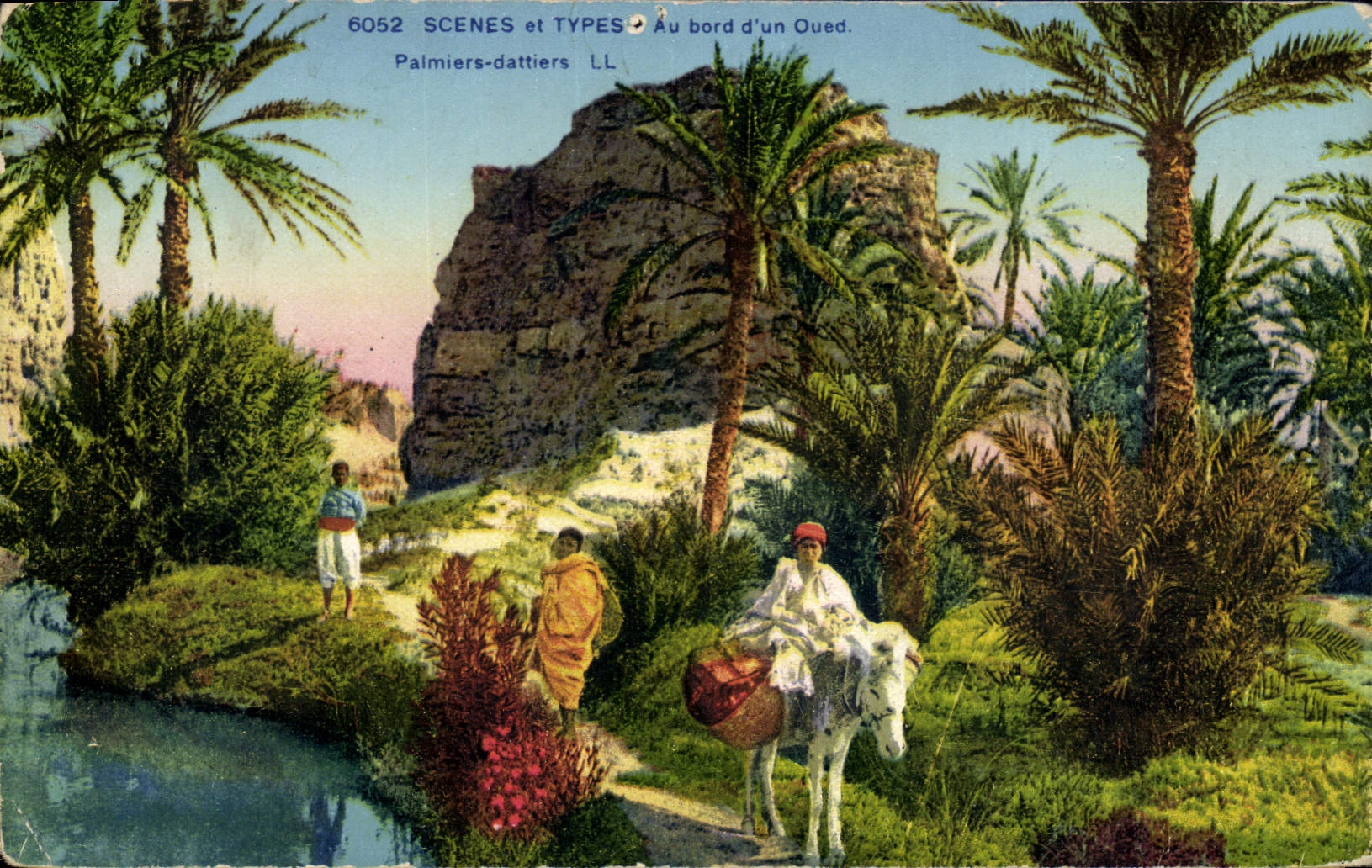 CPA Palmiers dattiers Au bord d'un oued Ane Mule Palmier 