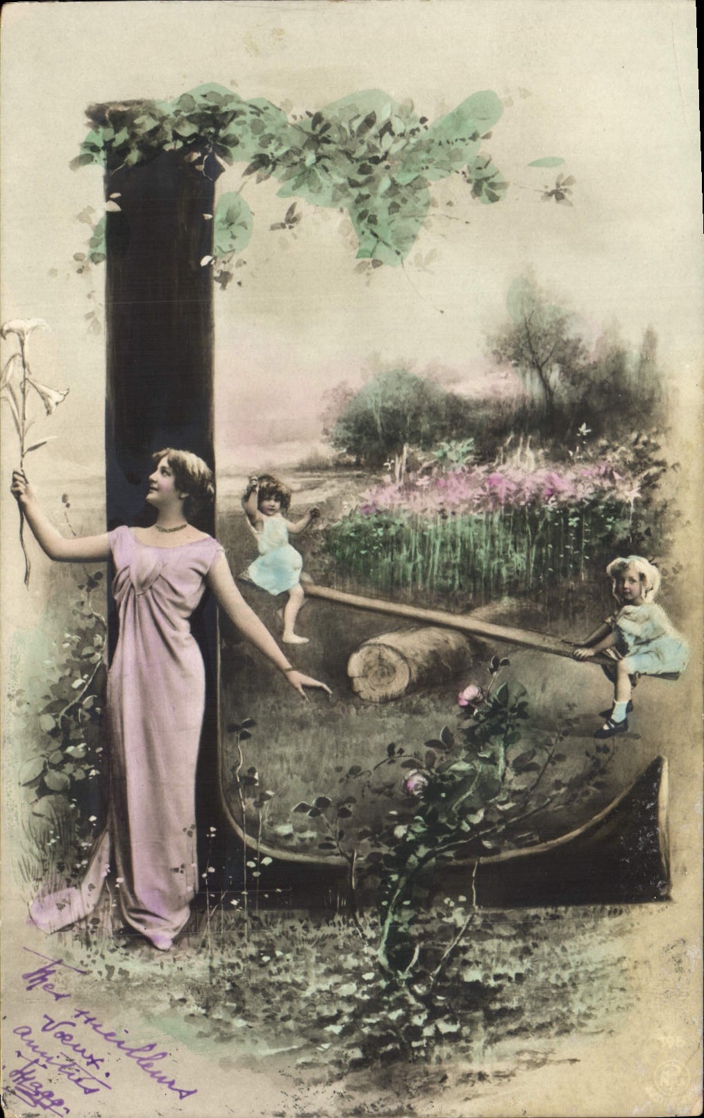 Vintage Postcard Fantasy Woman Letters Letter L Child