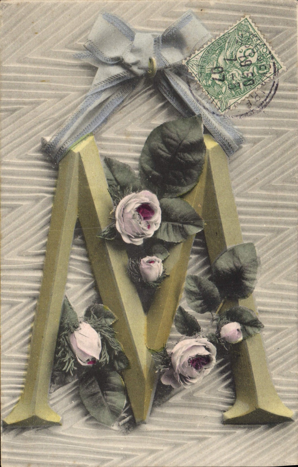 Vintage Postcard Fantasy Flowers Letters Letter M