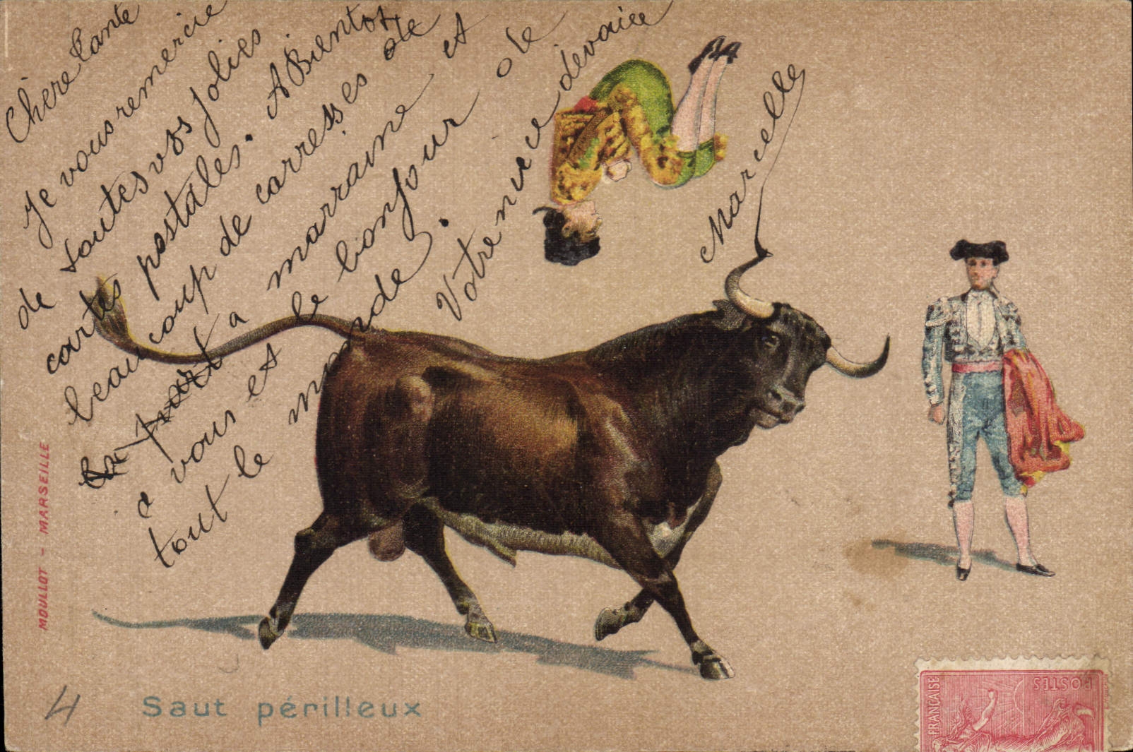 Postal Corrida Corrida de toros Salto arriesgado