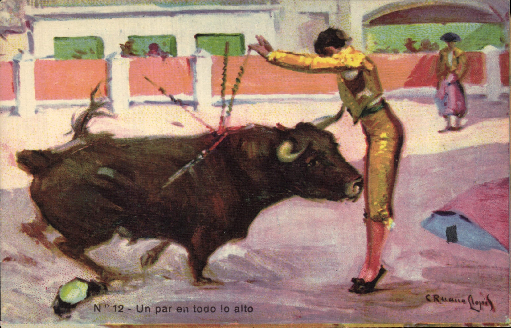 CPA Corrida Course de taureaux Un par en todo lo alto