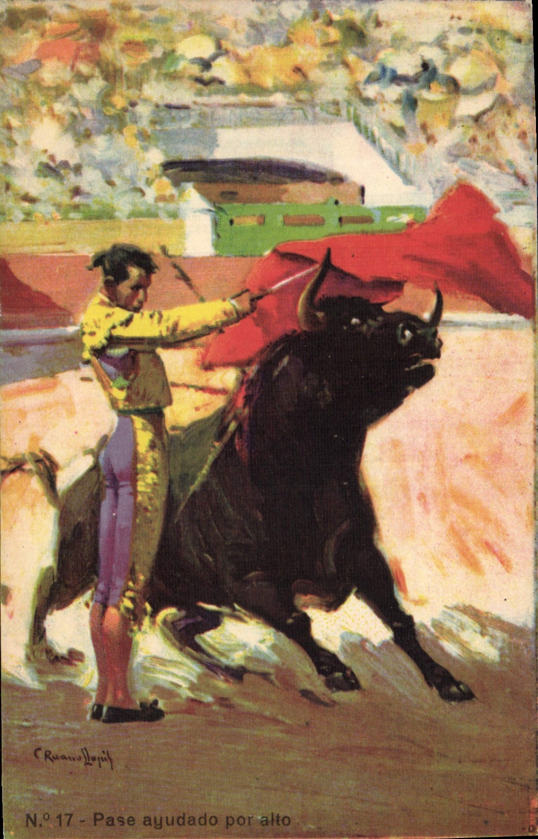 Postal Corrida Corrida de toros Paso ayudado por alto