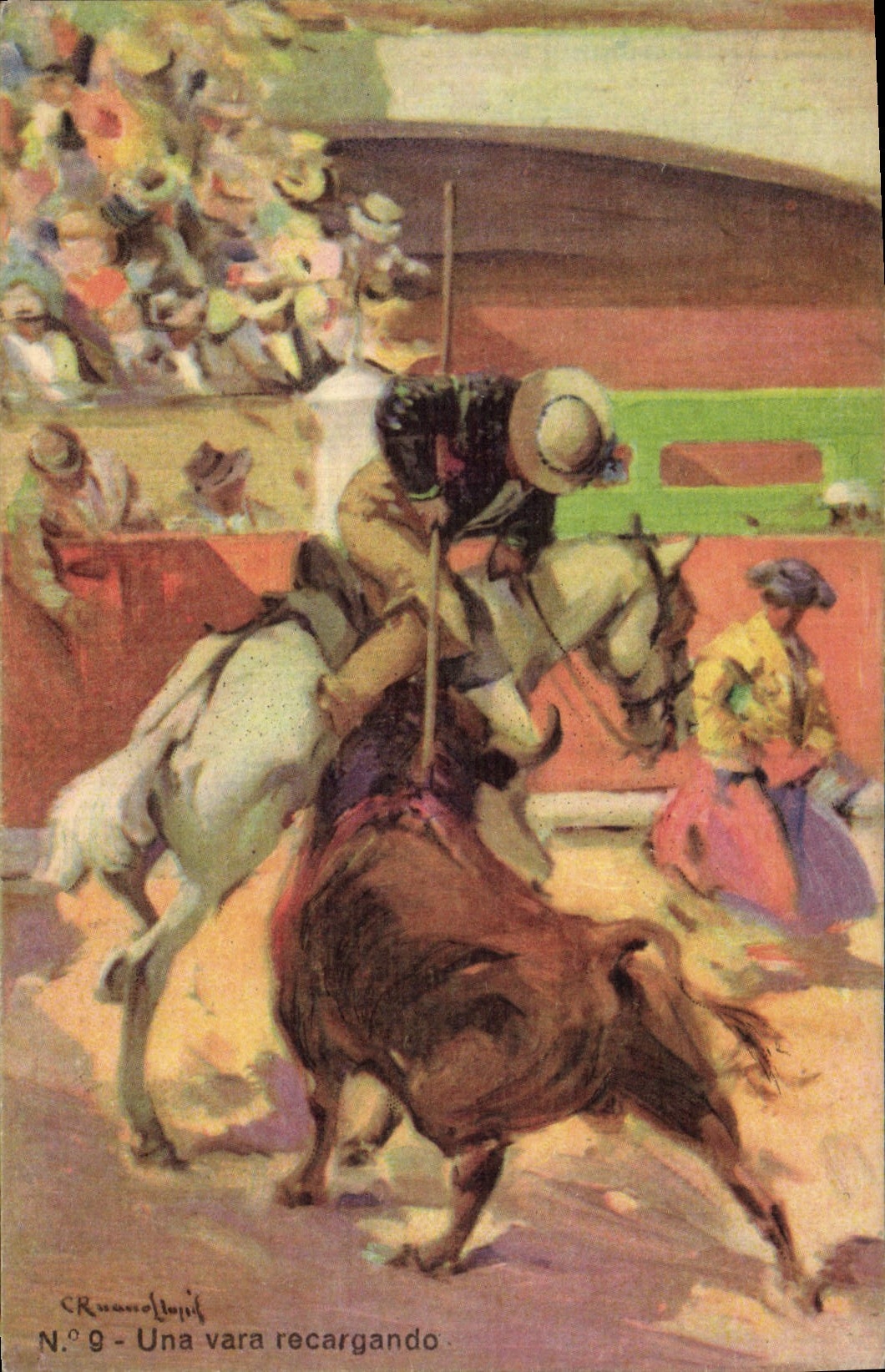 CPA Corrida Course de taureaux Una vara recargando