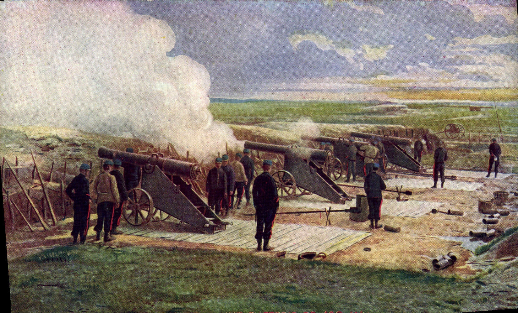 CPA Militaria Une batterie de 130 mm 