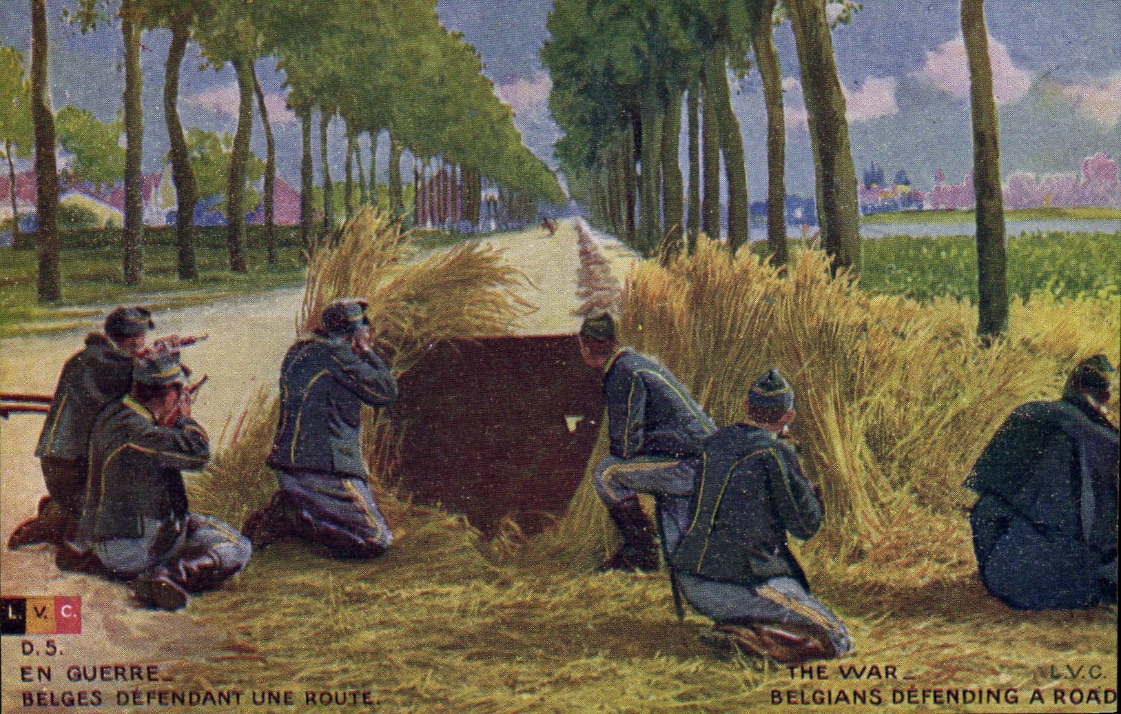 CPA Militaria Belges defendant une route