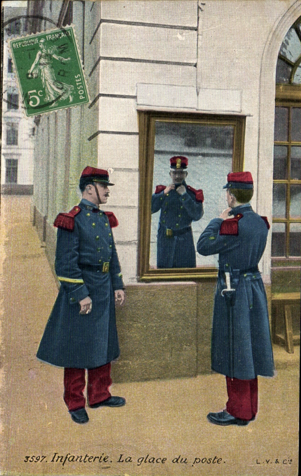 CPA Militaria Infanterie La glace du poste