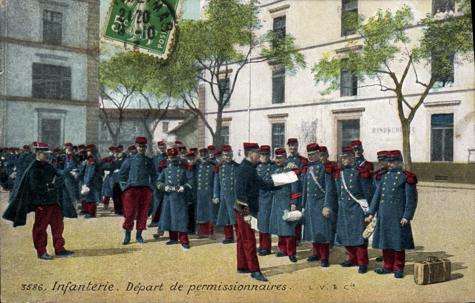 CPA Militaria Infanterie Depart des permissionnaires