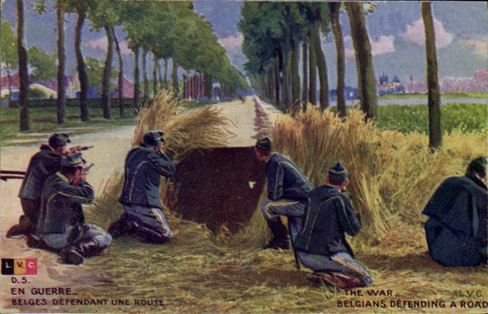 CPA Militaria Belges defendant une route