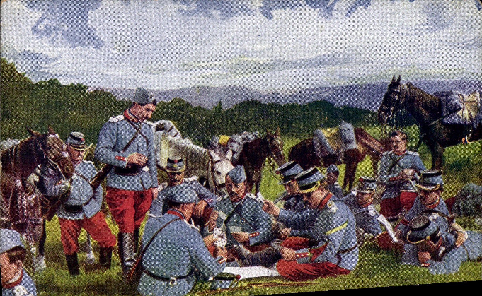 CPA Militaria Une bonne partie Jeu de cartes