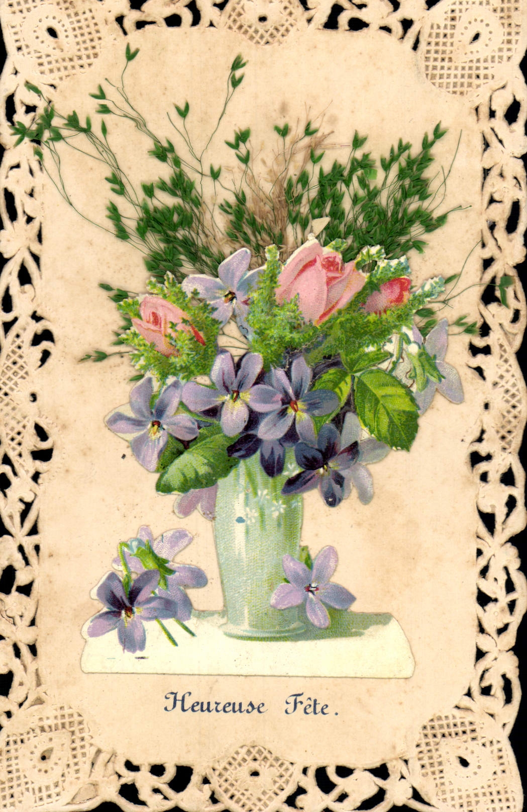 CPA Fantaisie Brodee Fleurs 